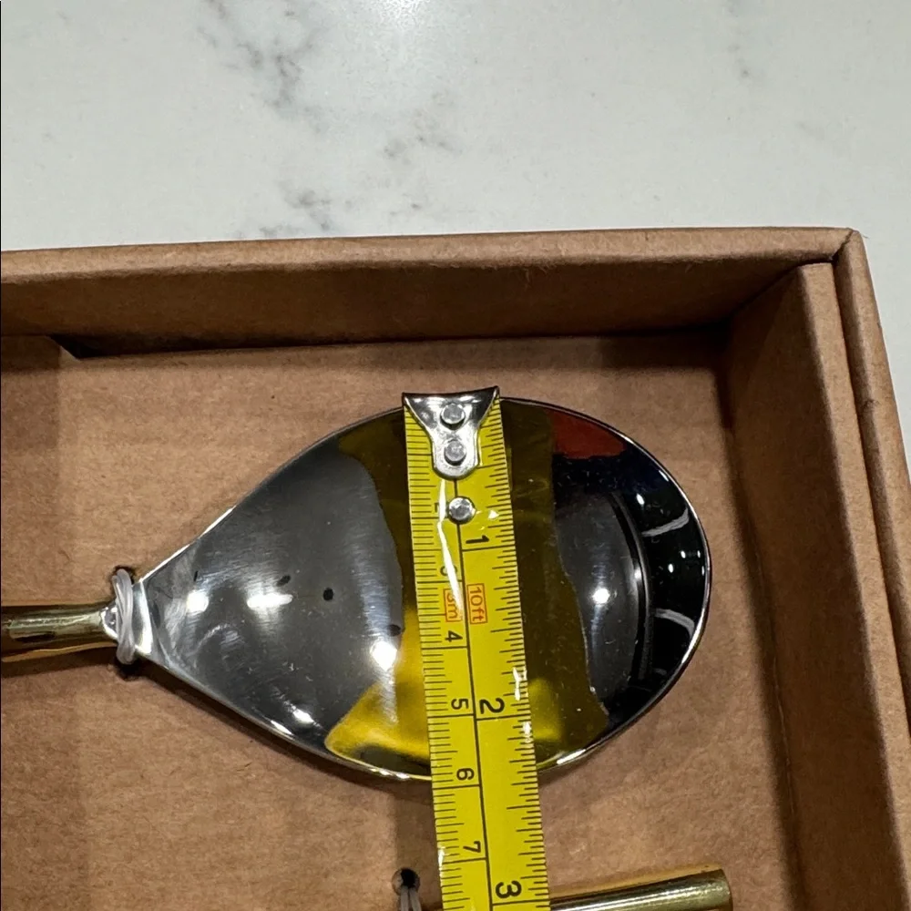 Bamboo pattern salad server spoon and fork set in Gold handles stainless steel
